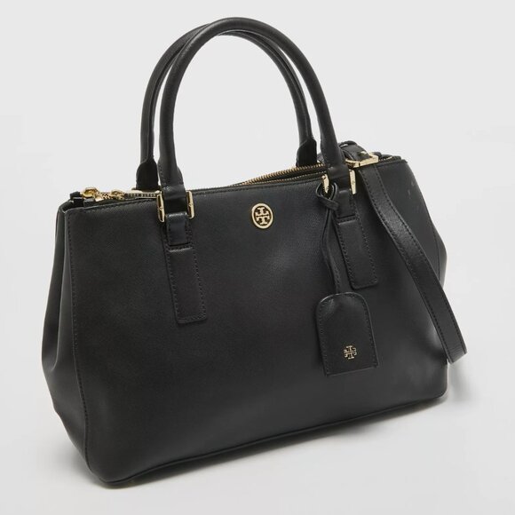 Tory Burch Robinson Saffiano Leather Mini Tote Double Zip Black - VGUC - Picture 1 of 16